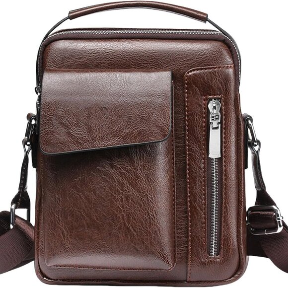 Stylish Leather Crossbody Messenger Bag for Business - Spacious & Durable - Picture 1 of 7